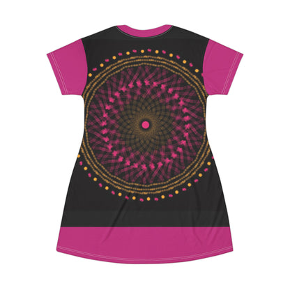 Vibrant Mandala T-Shirt Dress, Boho Chic Style, Casual Summer Dress, Festival Wear, Unique Graphic Dress, Gift for Her