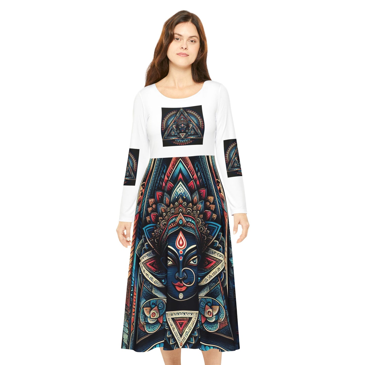 Bohemian Long Sleeve Dance Dress | Vibrant Goddess Dress, Festival Outfit, Art-Inspired Fashion, Perfect for Parties, Occasions