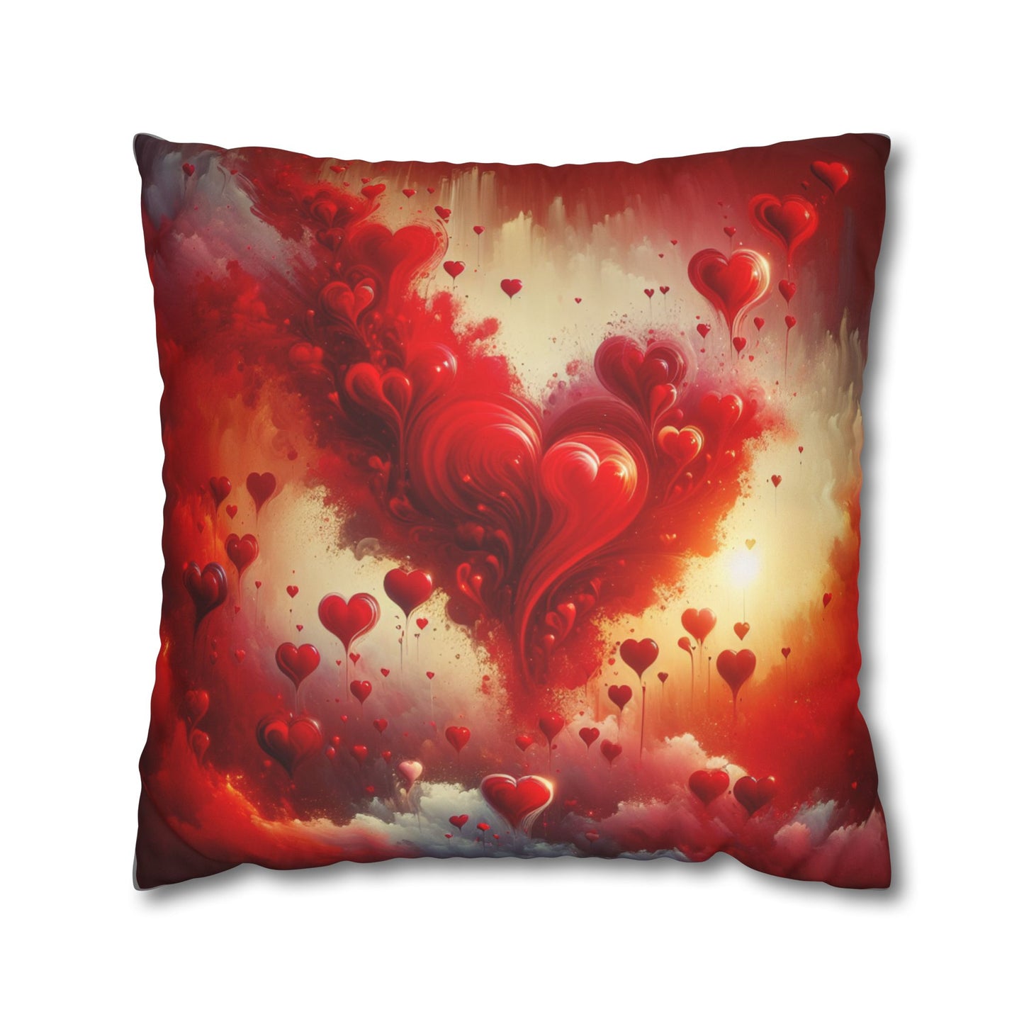 Romantic Faux Suede Square Pillowcase - Heart Design for Cozy Decor
