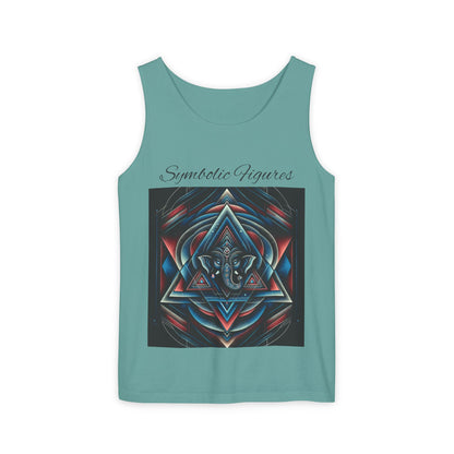 Symbolic Figures Unisex Garment-Dyed Tank Top, Boho Style Tee, Festival Wear, Yoga Shirt, Spiritual Gift