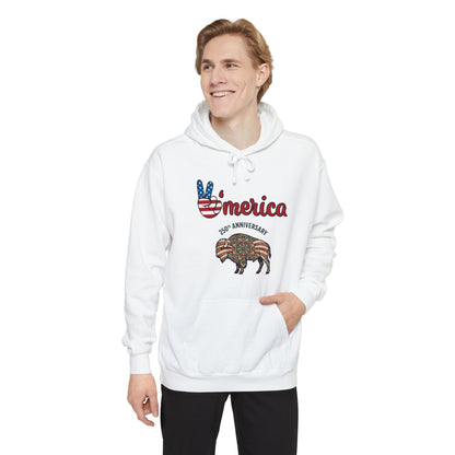 'Merica Peace Sign Hoodie — 250th Anniversary American Flag Bison