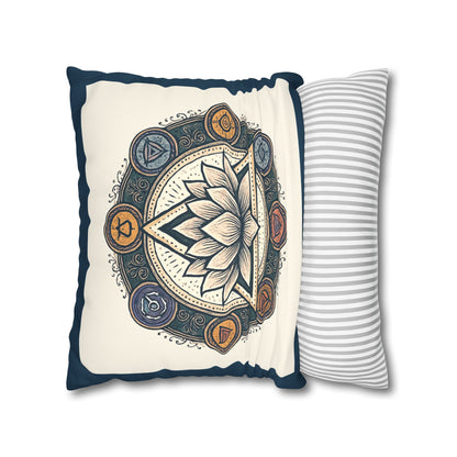 Meditative Lotus Faux Suede Pillowcase, Boho Home Decor, Meditation Gift, Yoga Room Accessories, Chakra Art Cushion, Zen Living