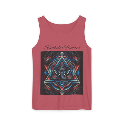 Symbolic Figures Unisex Garment-Dyed Tank Top, Boho Style Tee, Festival Wear, Yoga Shirt, Spiritual Gift