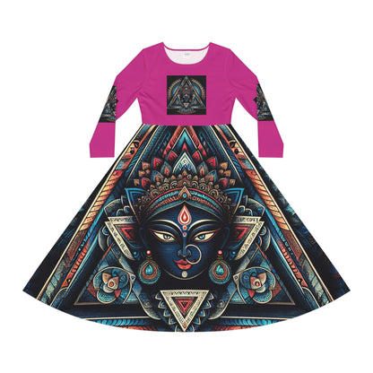 Bohemian Long Sleeve Dance Dress | Vibrant Goddess Dress, Festival Outfit, Art-Inspired Fashion, Perfect for Parties, Occasions