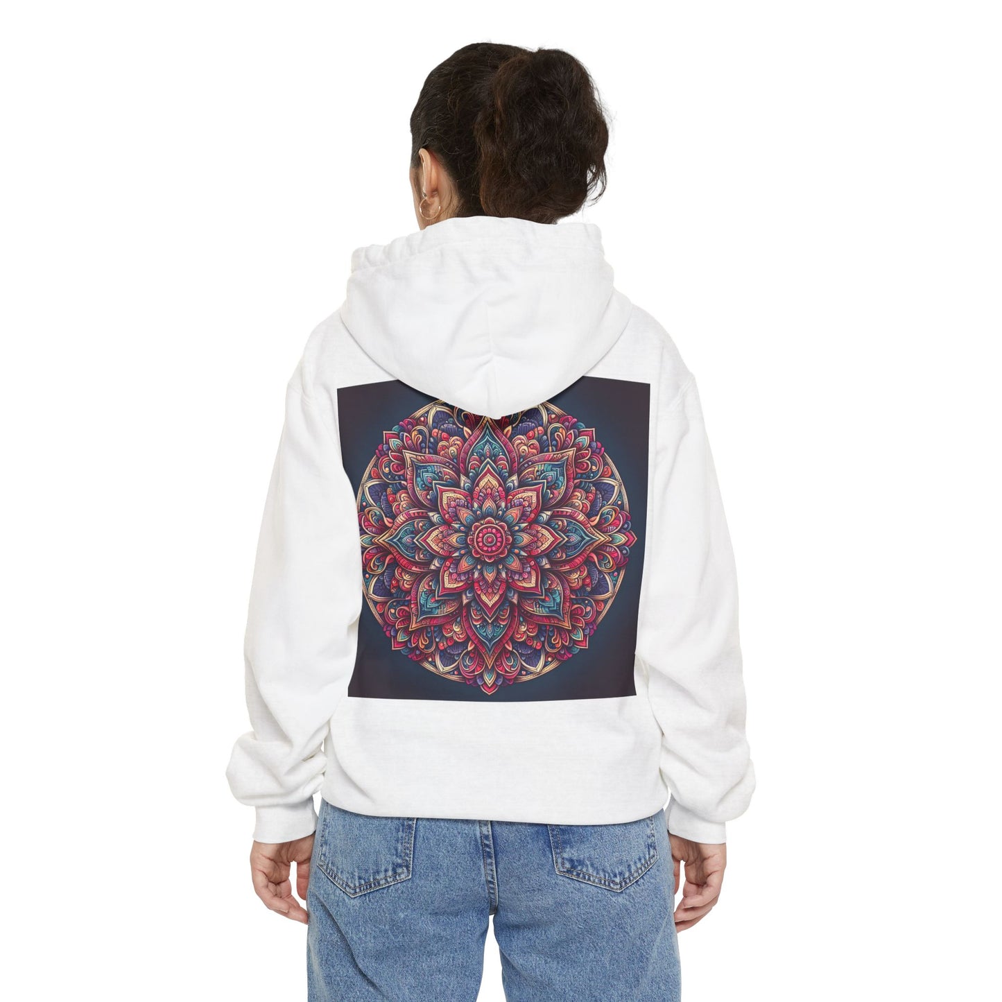 Garment-Dyed Mandala Hoodie - Cozy Floral Art Sweatshirt