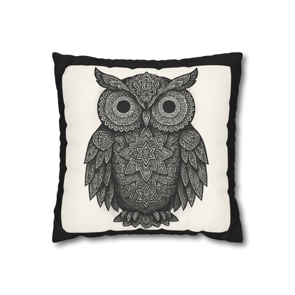Black & White Owl Pillowcase - Boho Home Decor, Cozy Cushion Cover, Gift for Animal Lovers, Nature Accent Pillow, Living Room Decor