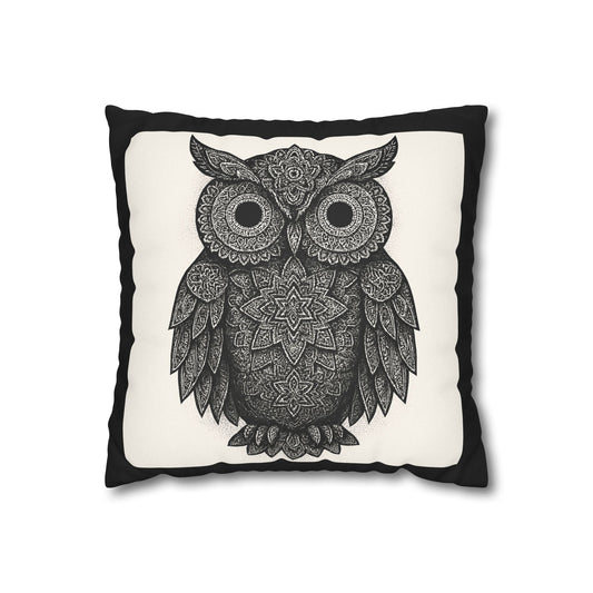 Black & White Owl Pillowcase - Boho Home Decor, Cozy Cushion Cover, Gift for Animal Lovers, Nature Accent Pillow, Living Room Decor