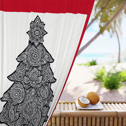 Holiday Curtain Panel — Red Mandala Christmas Tree Window Curtain