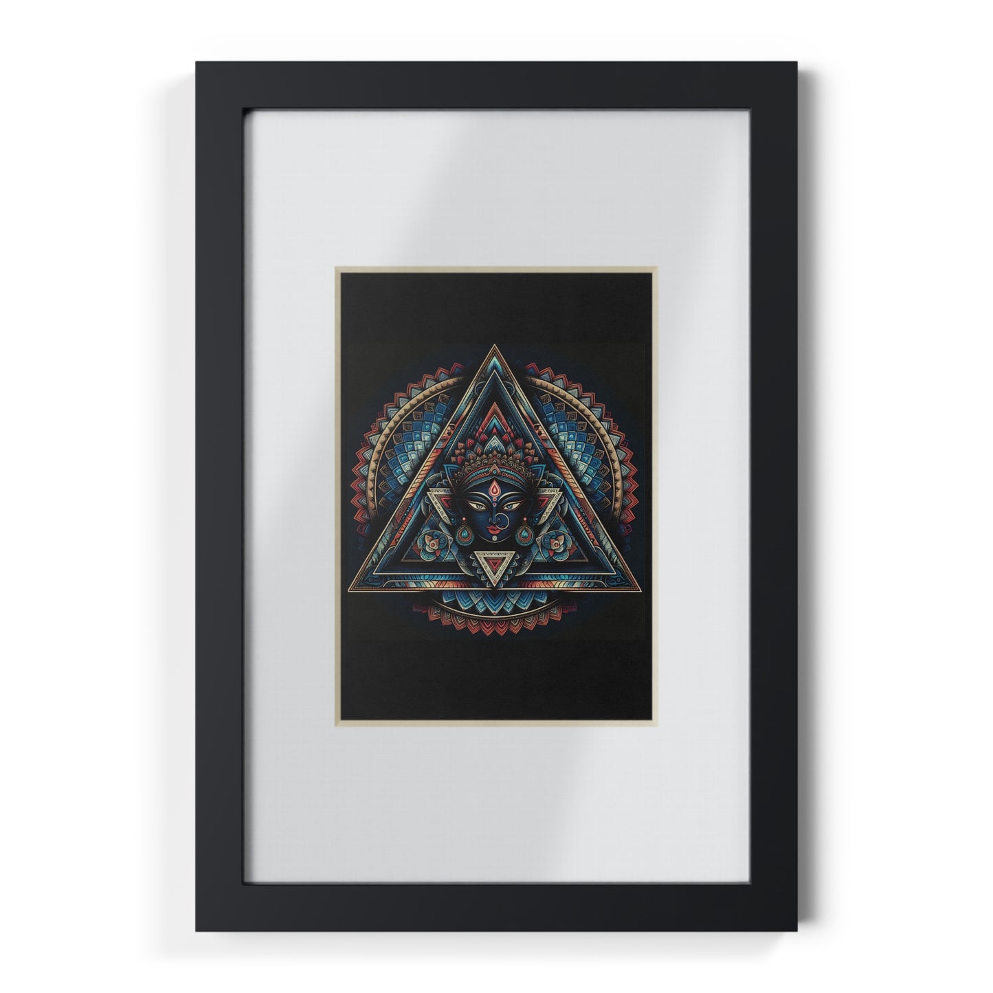 Framed Geometric Mandala Poster — Black Triangle Art Print