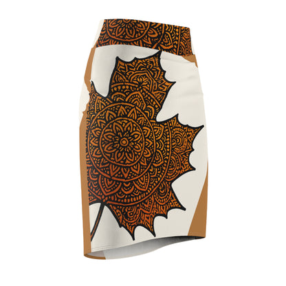 Bohemian Leaf Print Pencil Skirt, Autumn Fashion, Everyday Wear, Casual Chic, Holiday Outfit, Stylish Workwear