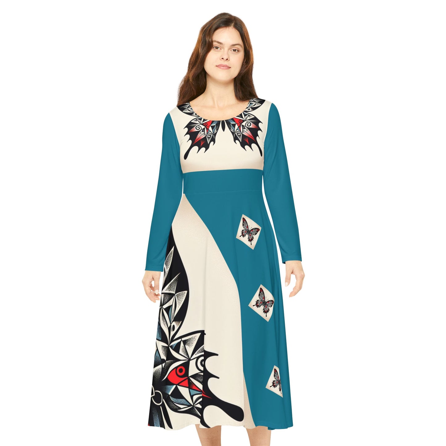 Elegant Women's Long Sleeve Dance Dress with Artistic Butterfly Design, Shabby Chic Dress, Vintage Style Outfit, Perfect for Dancers, [...]