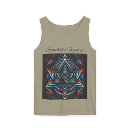 Symbolic Figures Unisex Garment-Dyed Tank Top, Boho Style Tee, Festival Wear, Yoga Shirt, Spiritual Gift