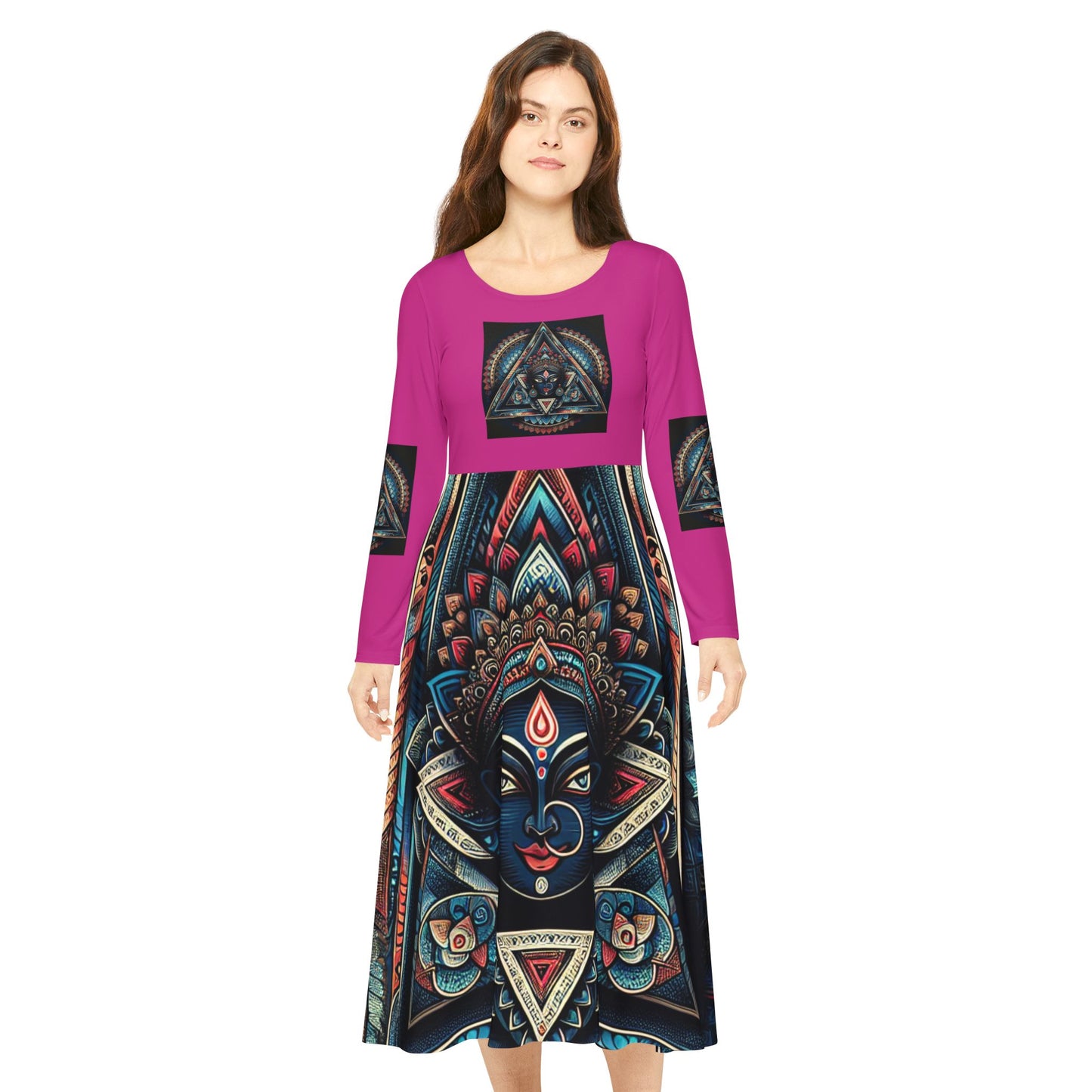 Bohemian Long Sleeve Dance Dress | Vibrant Goddess Dress, Festival Outfit, Art-Inspired Fashion, Perfect for Parties, Occasions