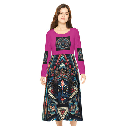 Bohemian Long Sleeve Dance Dress | Vibrant Goddess Dress, Festival Outfit, Art-Inspired Fashion, Perfect for Parties, Occasions
