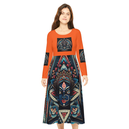 Bohemian Long Sleeve Dance Dress | Vibrant Goddess Dress, Festival Outfit, Art-Inspired Fashion, Perfect for Parties, Occasions