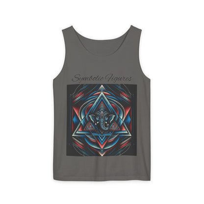 Symbolic Figures Unisex Garment-Dyed Tank Top, Boho Style Tee, Festival Wear, Yoga Shirt, Spiritual Gift