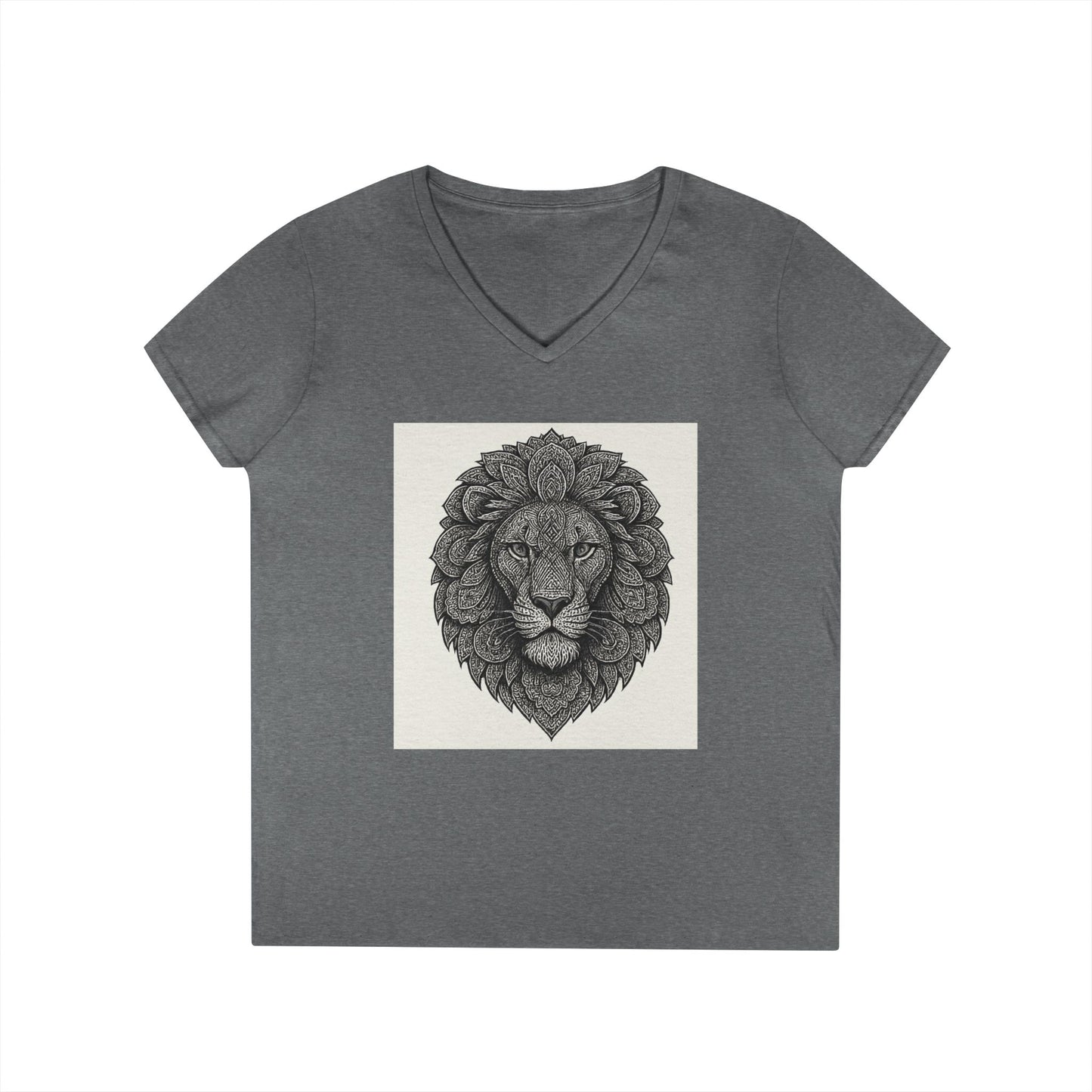 Majestic Lion Ladies' V-Neck T-Shirt, Animal Print Tee, Nature Lover Gift, Casual Wear, Birthday Present, Wildlife Enthusiast Shirt