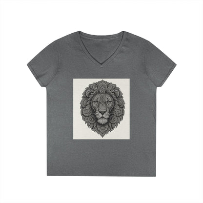 Majestic Lion Ladies' V-Neck T-Shirt, Animal Print Tee, Nature Lover Gift, Casual Wear, Birthday Present, Wildlife Enthusiast Shirt