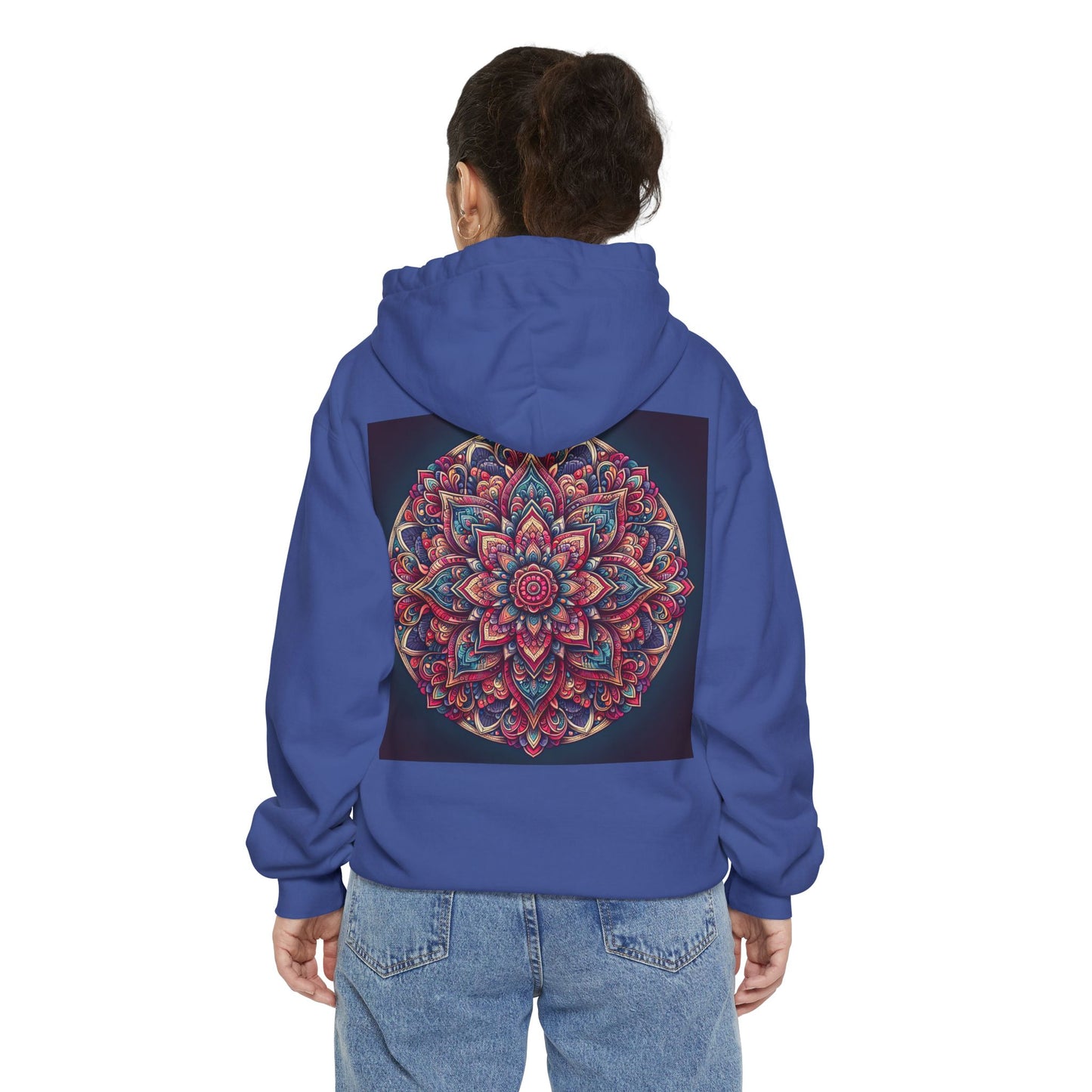 Garment-Dyed Mandala Hoodie - Cozy Floral Art Sweatshirt