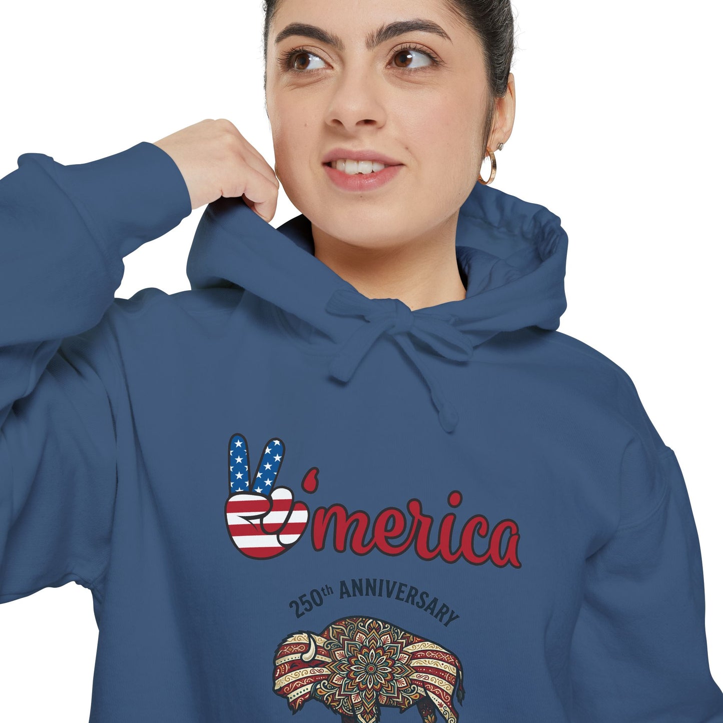 'Merica Peace Sign Hoodie — 250th Anniversary American Flag Bison