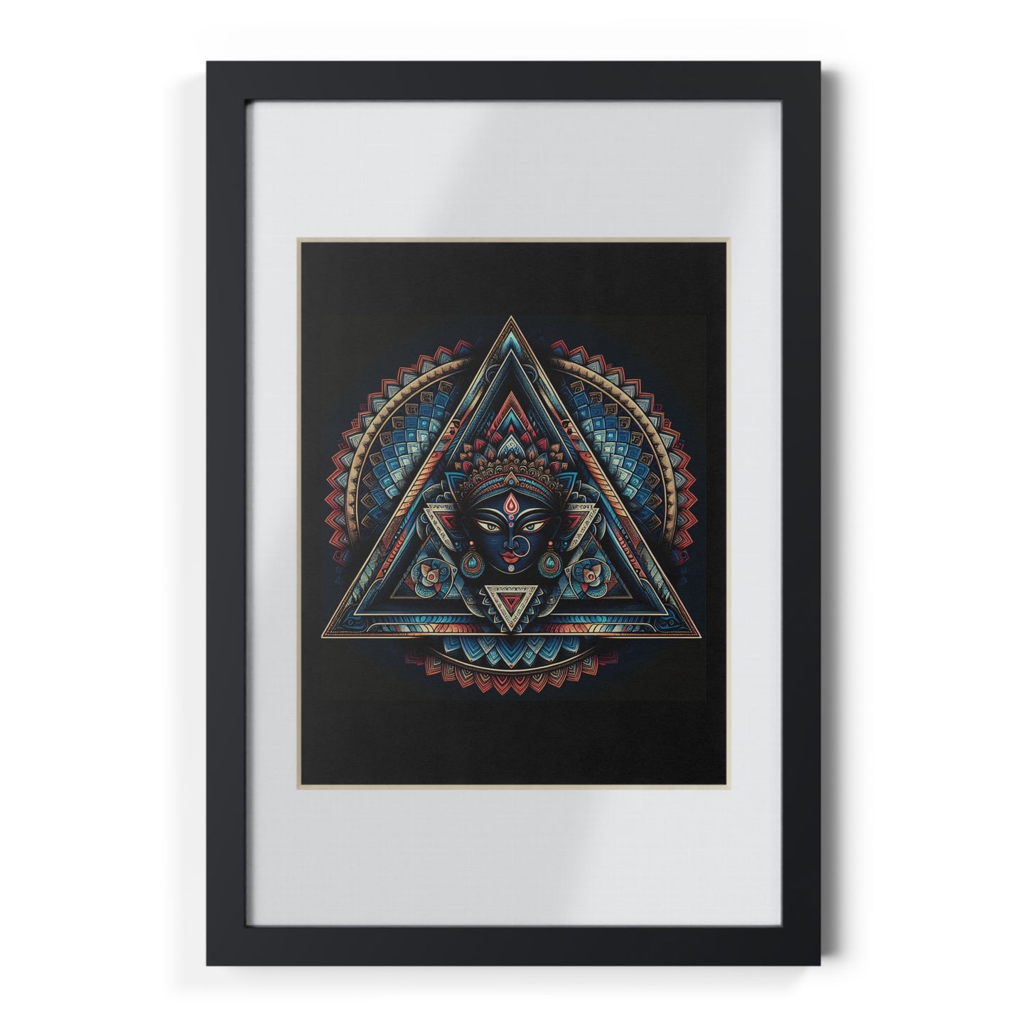 Framed Geometric Mandala Poster — Black Triangle Art Print