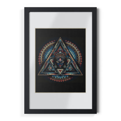 Framed Geometric Mandala Poster — Black Triangle Art Print