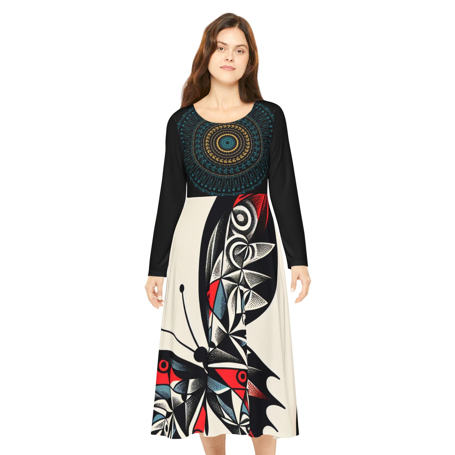 For group Performance- Elegant Butterfly Print Long Sleeve Dance Dress, Bohemian Style Dress, Dress for Parties, Unique Dancewear, Gift for Dancers