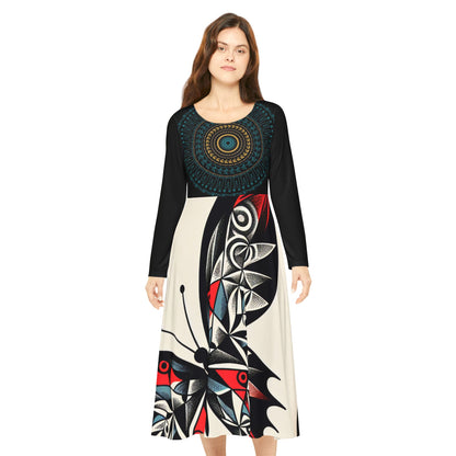For group Performance- Elegant Butterfly Print Long Sleeve Dance Dress, Bohemian Style Dress, Dress for Parties, Unique Dancewear, Gift for Dancers