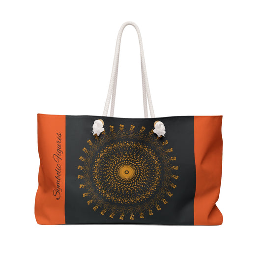 Orange Artistic Weekender Bag, Travel Tote, Weekend Getaway Bag, Unique Gym Bag, Stylish Beach Bag, Bohemian Handbag