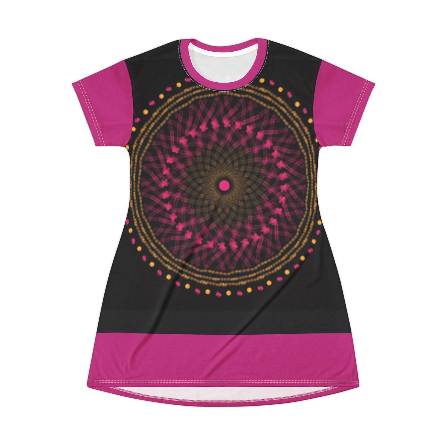 Vibrant Mandala T-Shirt Dress, Boho Chic Style, Casual Summer Dress, Festival Wear, Unique Graphic Dress, Gift for Her