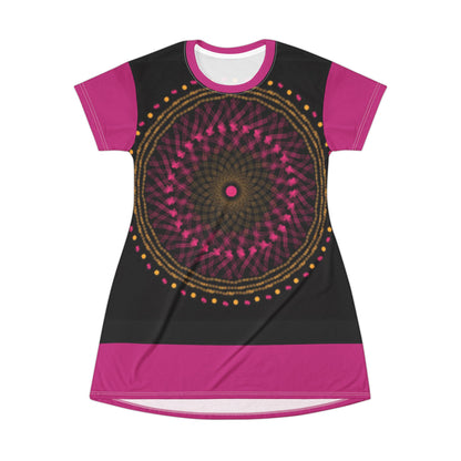 Vibrant Mandala T-Shirt Dress, Boho Chic Style, Casual Summer Dress, Festival Wear, Unique Graphic Dress, Gift for Her