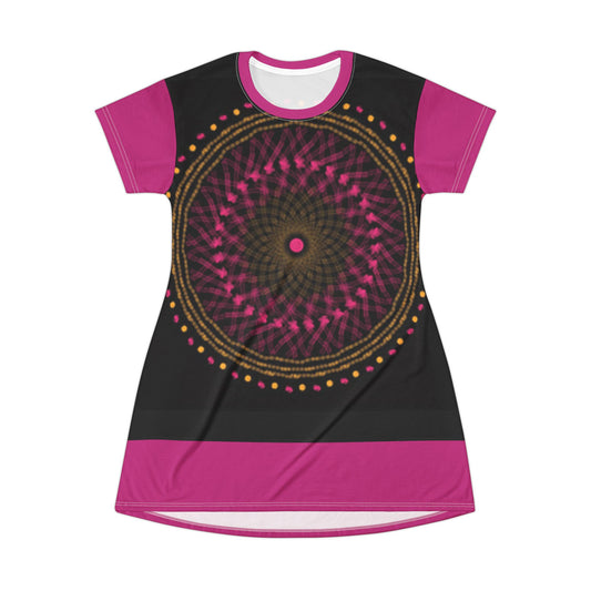 Vibrant Mandala T-Shirt Dress, Boho Chic Style, Casual Summer Dress, Festival Wear, Unique Graphic Dress, Gift for Her