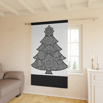 Holiday Curtain Panel — Red Mandala Christmas Tree Window Curtain