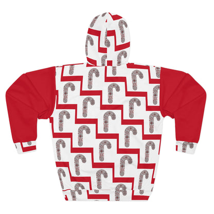 Candy Cane Pattern Unisex Pullover Hoodie, Christmas Gift, Holiday Apparel, Cozy Sweater, Festive Wear, Seasonal Style