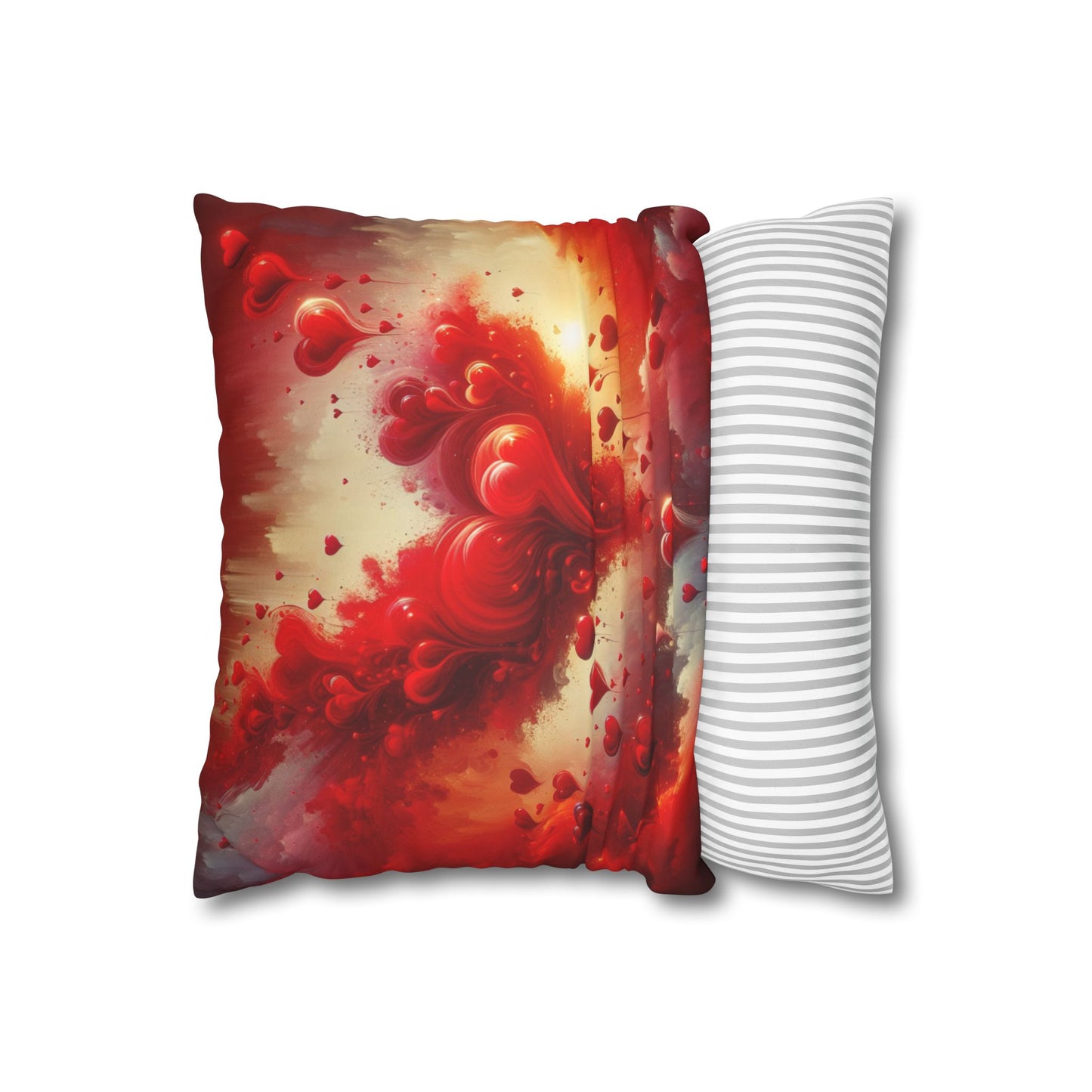 Romantic Faux Suede Square Pillowcase - Heart Design for Cozy Decor