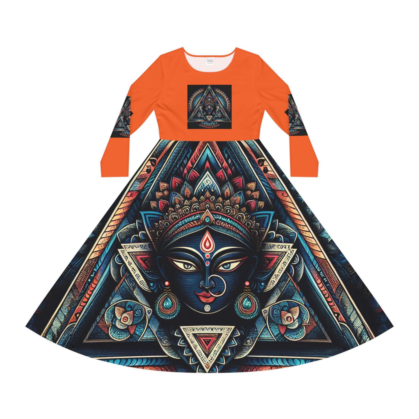 Bohemian Long Sleeve Dance Dress | Vibrant Goddess Dress, Festival Outfit, Art-Inspired Fashion, Perfect for Parties, Occasions