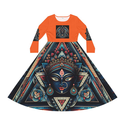 Bohemian Long Sleeve Dance Dress | Vibrant Goddess Dress, Festival Outfit, Art-Inspired Fashion, Perfect for Parties, Occasions