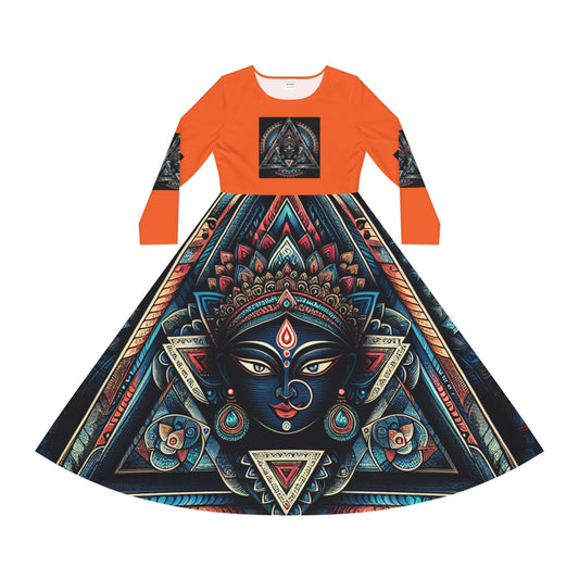 Bohemian Long Sleeve Dance Dress | Vibrant Goddess Dress, Festival Outfit, Art-Inspired Fashion, Perfect for Parties, Occasions