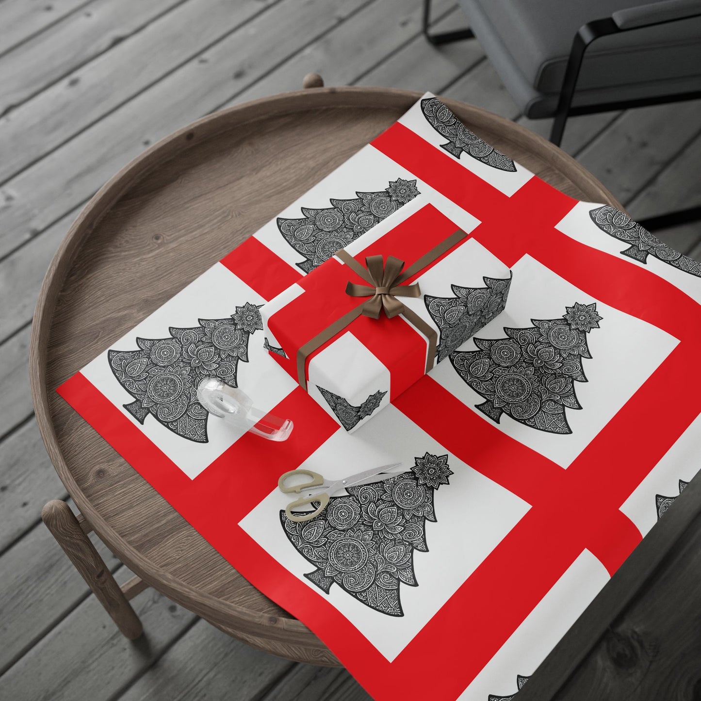 Christmas Tree Wrapping Paper - Red Square Holiday Gift Wrap