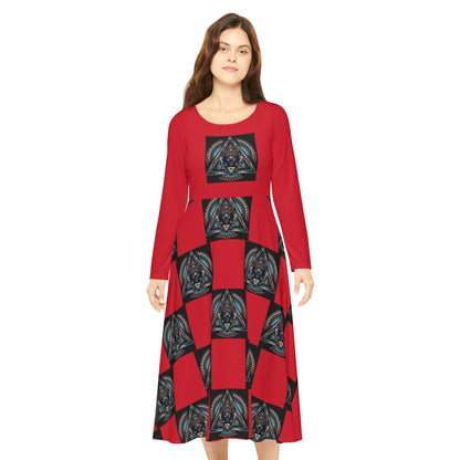Vibrant Women's Long Sleeve Dance Dress, Dancewear, Retro Style Dress, Unique Gift for Dancers, Red AOP Dress