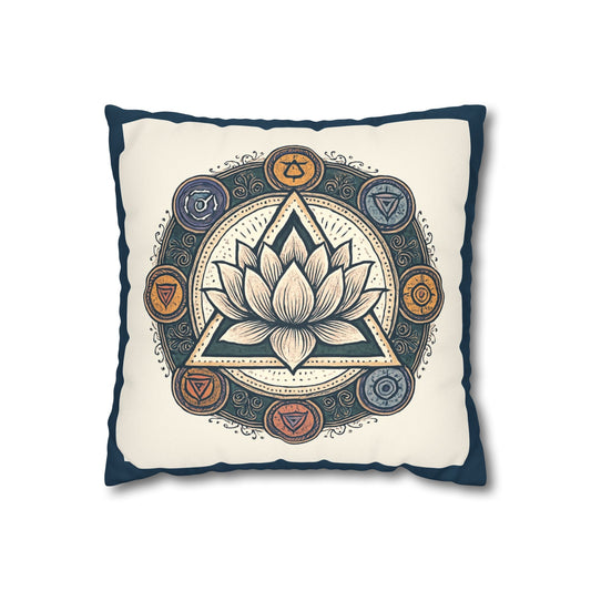 Meditative Lotus Faux Suede Pillowcase, Boho Home Decor, Meditation Gift, Yoga Room Accessories, Chakra Art Cushion, Zen Living