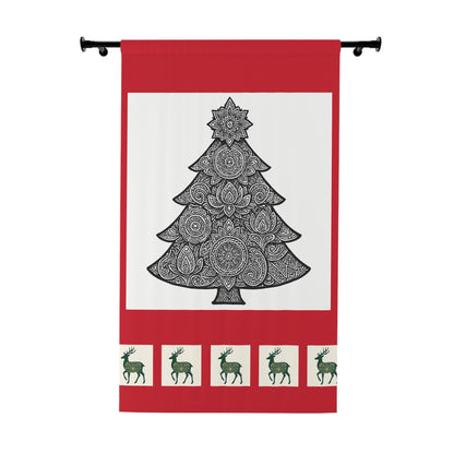 Holiday Curtain Panel — Red Mandala Christmas Tree Window Curtain