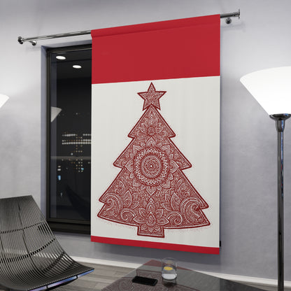 Holiday Curtain Panel — Red Mandala Christmas Tree Window Curtain