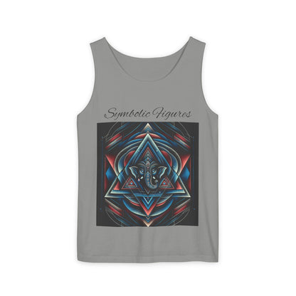 Symbolic Figures Unisex Garment-Dyed Tank Top, Boho Style Tee, Festival Wear, Yoga Shirt, Spiritual Gift