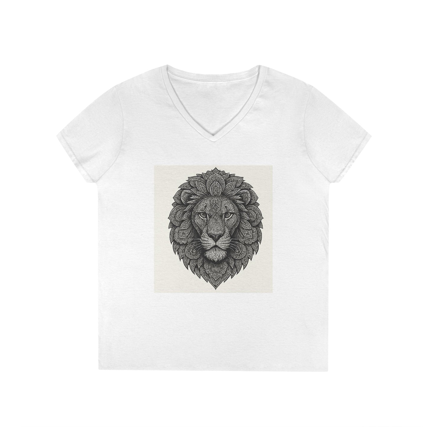 Majestic Lion Ladies' V-Neck T-Shirt, Animal Print Tee, Nature Lover Gift, Casual Wear, Birthday Present, Wildlife Enthusiast Shirt