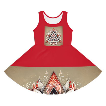 Vibrant Girls' Sleeveless Sundress with Geometric Design, Summer Dress, Party Wear, Floral Dress, Beach Outfit, Kids Fashion