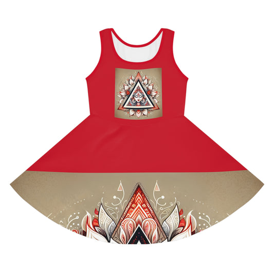 Vibrant Girls' Sleeveless Sundress with Geometric Design, Summer Dress, Party Wear, Floral Dress, Beach Outfit, Kids Fashion