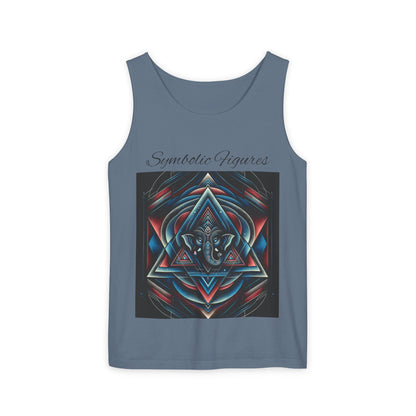 Symbolic Figures Unisex Garment-Dyed Tank Top, Boho Style Tee, Festival Wear, Yoga Shirt, Spiritual Gift