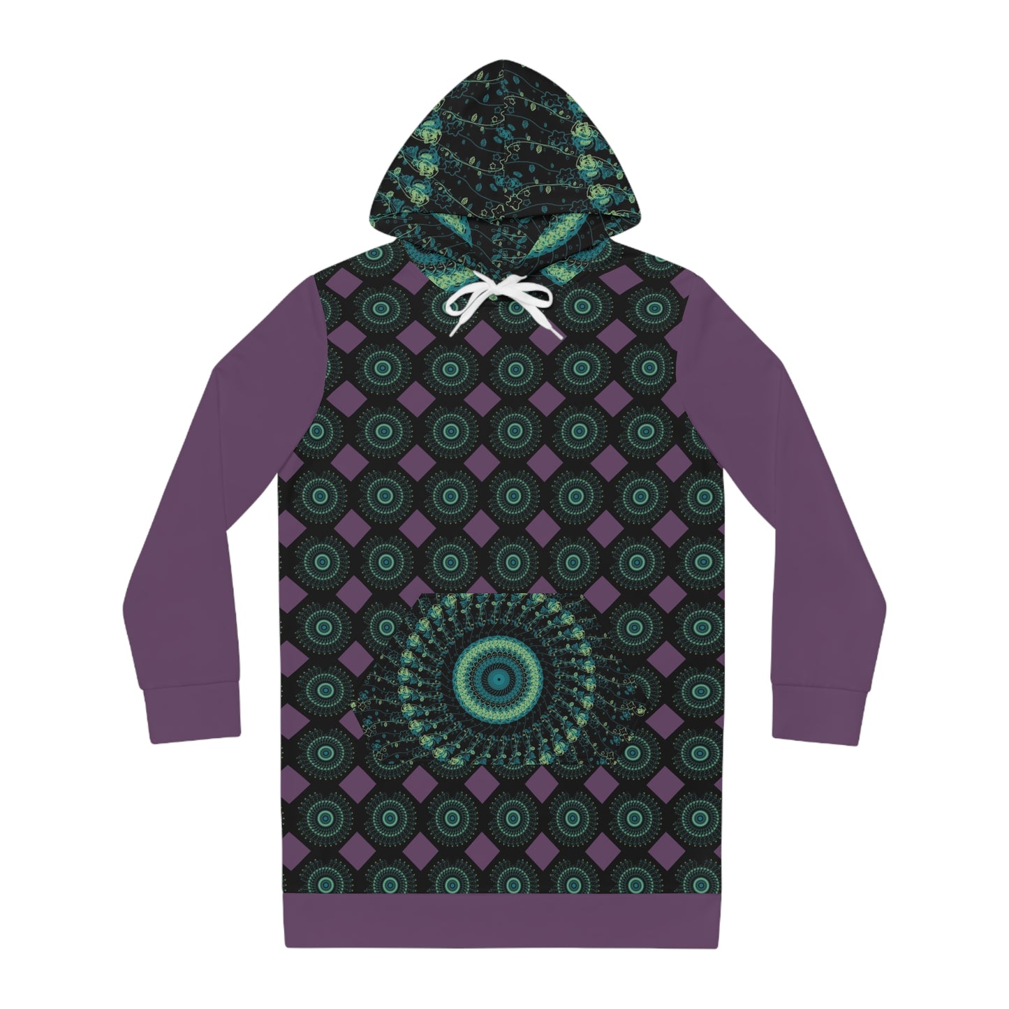 Bohemian Women's Hoodie Dress with Unique Mandala Pattern, Cozy Streetwear, Perfect for Casual Outings, Festivals, and Lounging