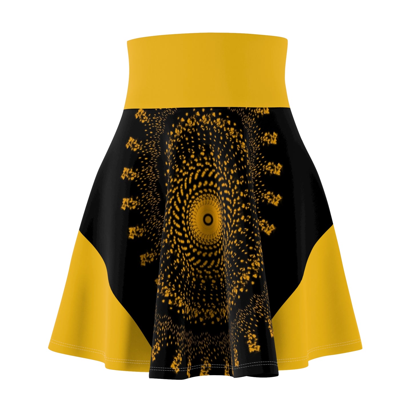 Yellow Reversible Symbolic Figures Women’s Skater Skirt, Vibrant Artistic Skirt, Unique Dance Skirt, Festival Wear, Trendy Street Style